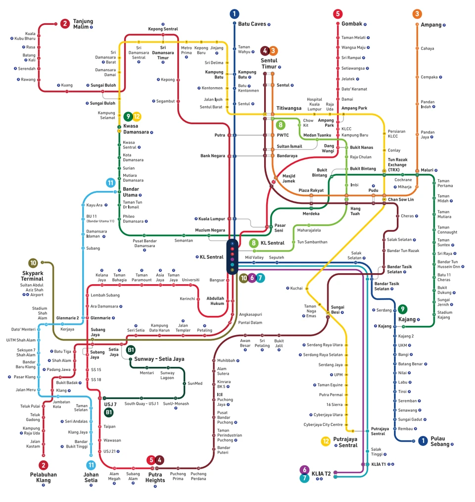 Integrated map of Kuala Lumpur’s rail lines and stations