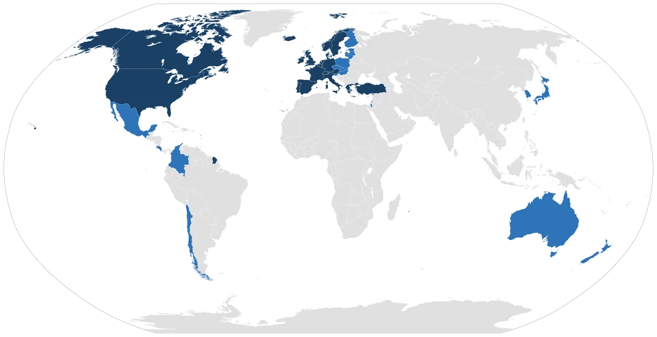 World map of OECD member countries