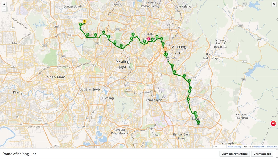 Geographical route map of the Kajang Line
