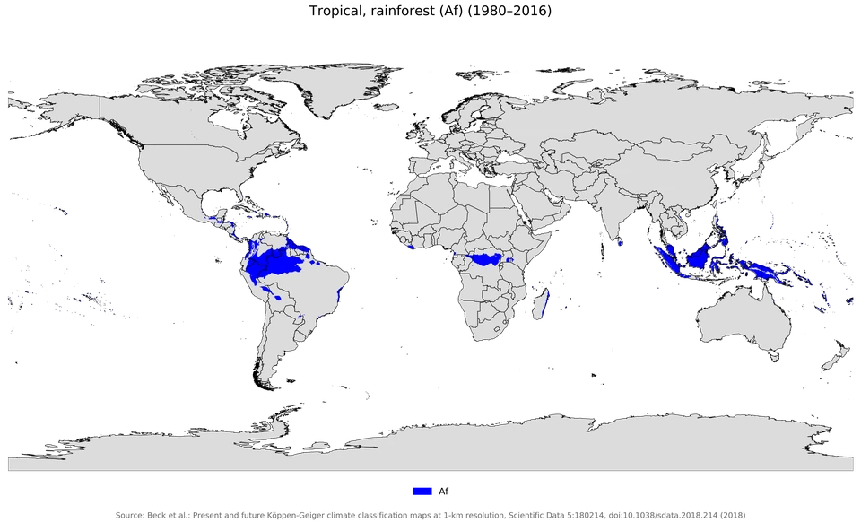 Global distribution of tropical rainforest climates