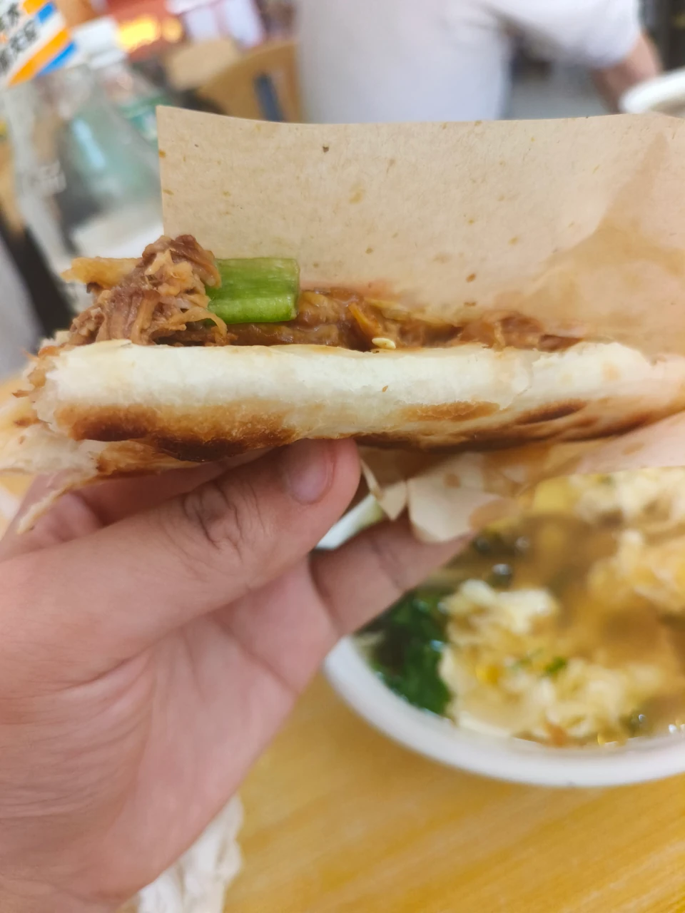Braised-meat huoshao at a Zhuozhou restaurant