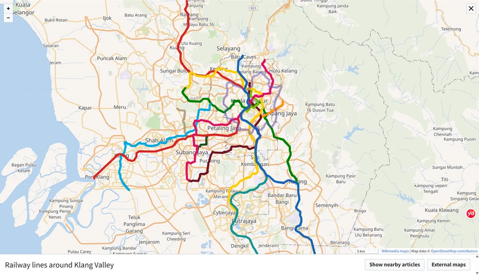 Geographical map of the Klang Valley rail network