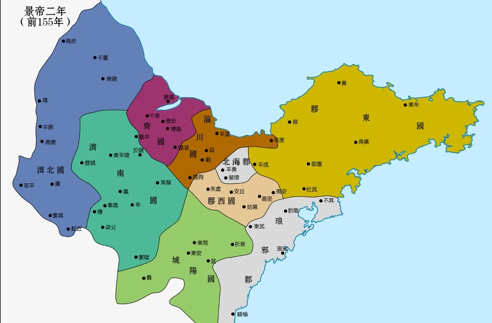 Map of commanderies and kingdoms in Emperor Jing's second year, 155 BCE