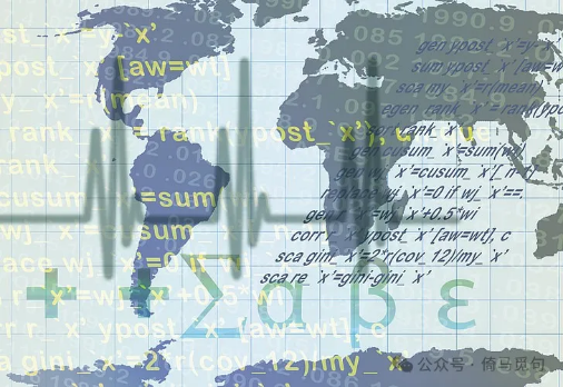 世界地图与统计公式叠加的示意图