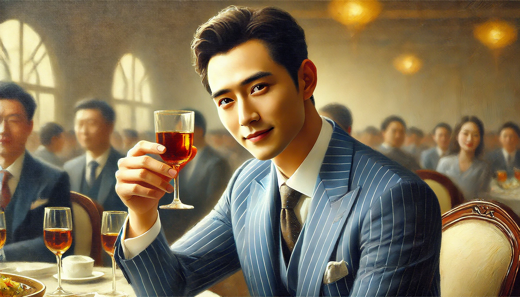 社交聚会中男子举杯的插图