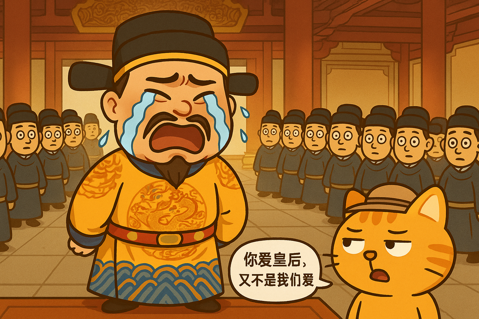 悲伤的皇帝与猫对话的漫画