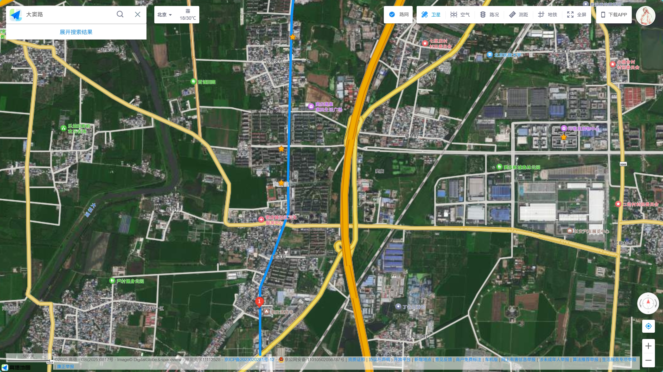 大窦路沿线街区与蓝色路线地图