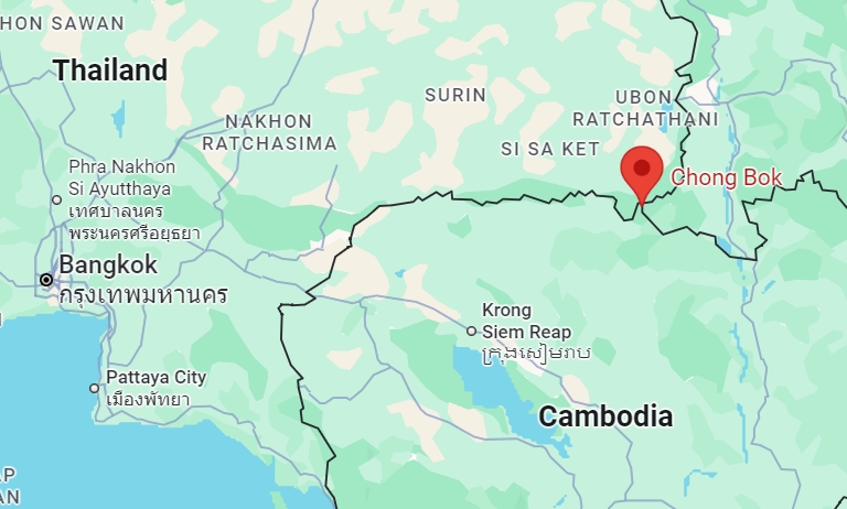 标出崇博关口与泰柬老边界的地图