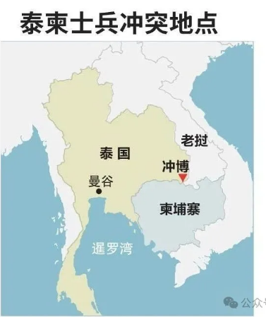 泰柬边境士兵冲突地点示意图