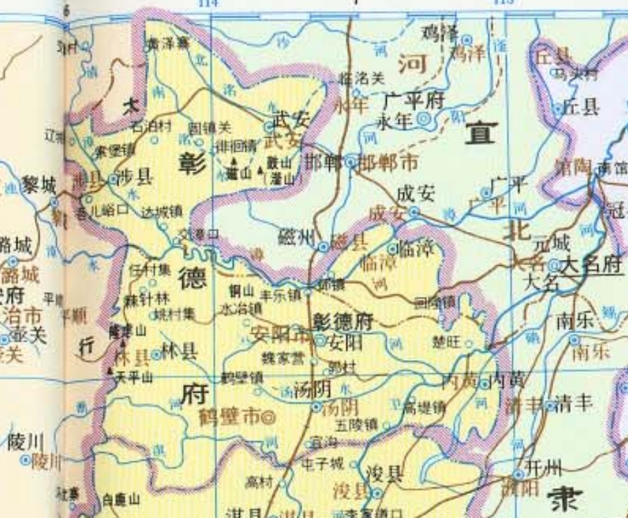彰德府城镇与河流的历史地图