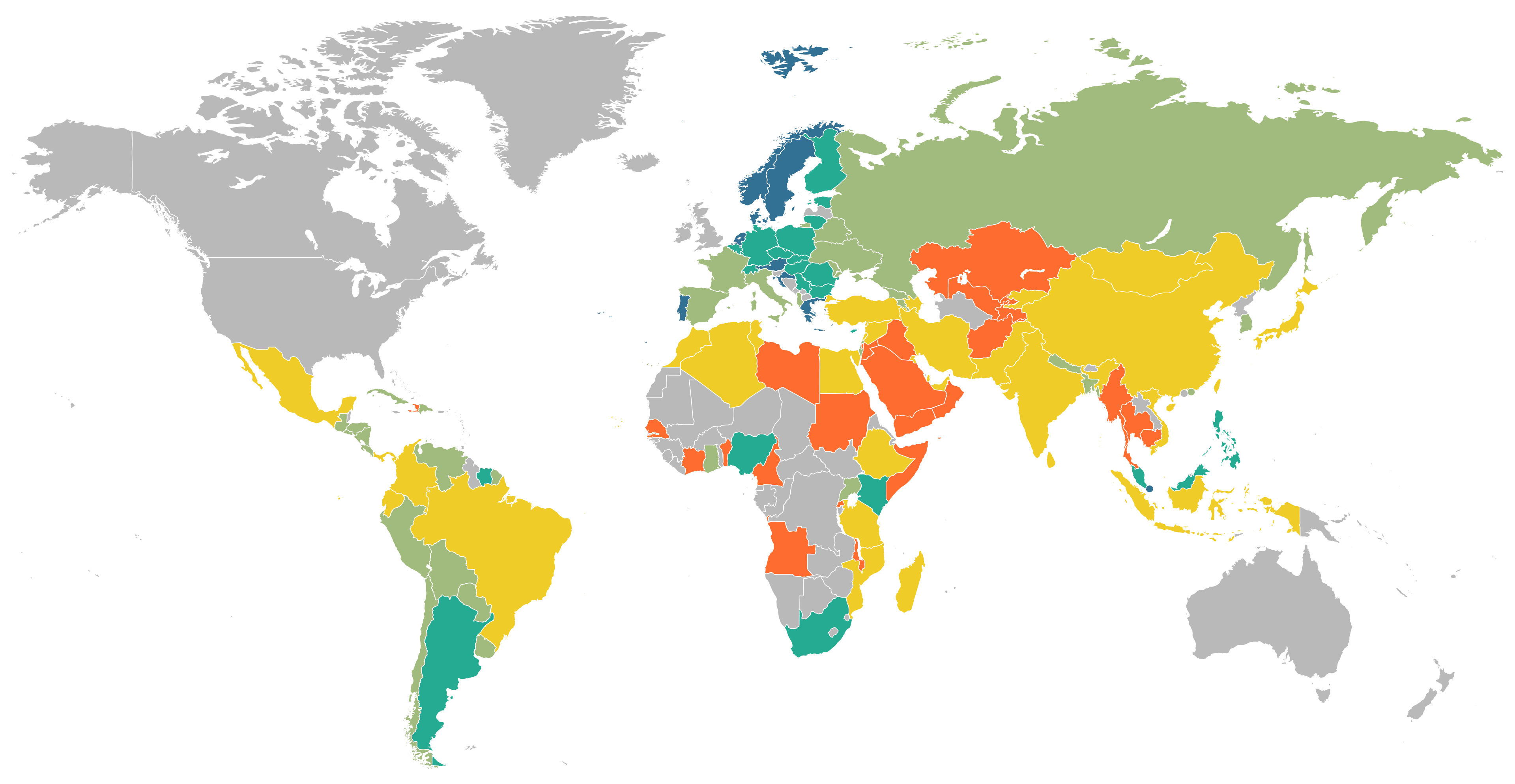 英孚英语熟练度指数世界分布图
