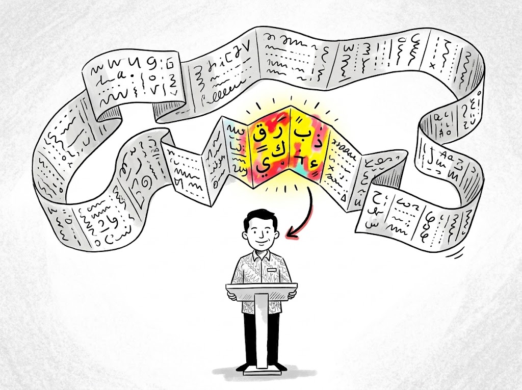 长条姓名围绕讲台人物的插画